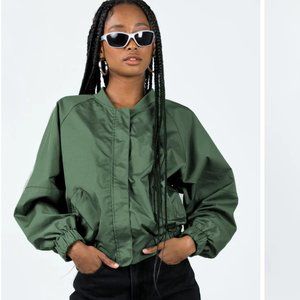 Cropped Army Green Bomber Style Windbreaker Jacket